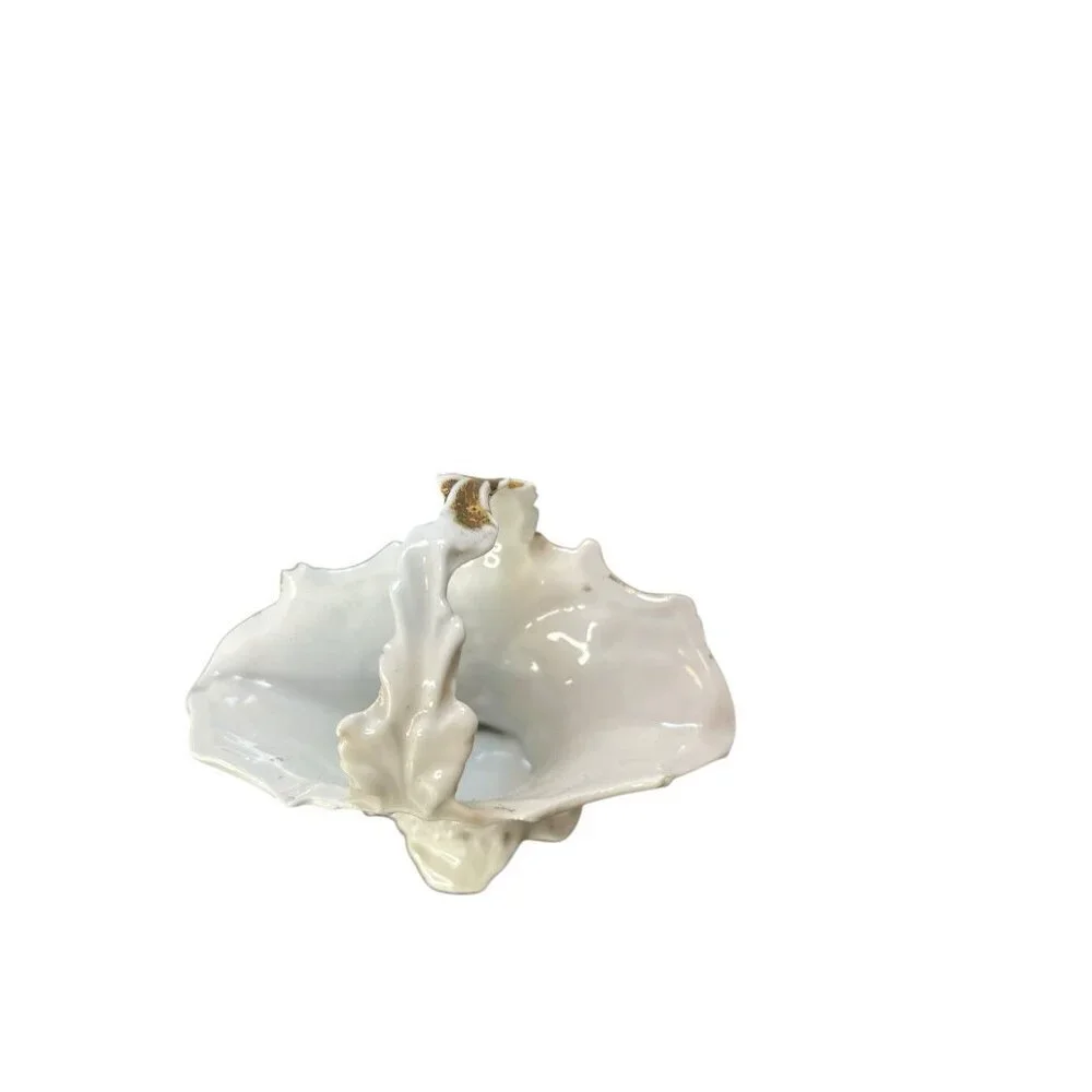 Antique Porcelain Basket Trinket Dish Jewelry Ring Holder Tray White & Gold